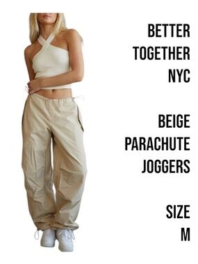 Better Together NYC Beige Cream Parachute Joggers Size Medium y2k retro